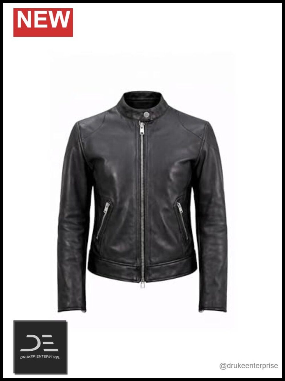 Genuine Leather Motorcycle Jacket Women Classic Biker Moto Zip Front Coat